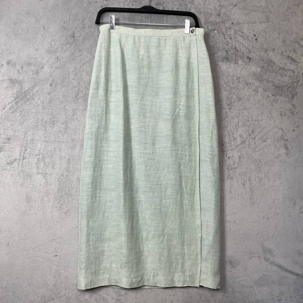 Minimalist Silk Linen Blend Maxi Skirt Sage Green High Waist Lagom Size 12